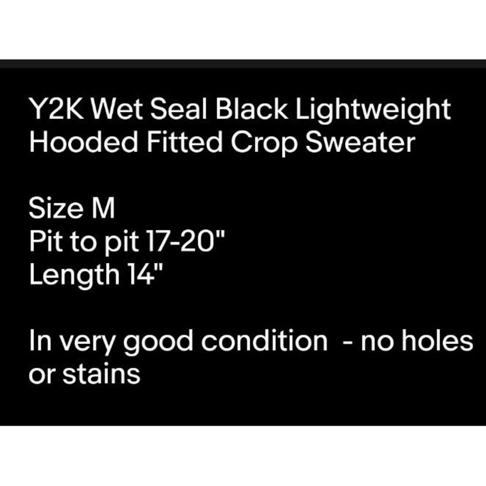 Y2K Wet Seal Black Lightweight Hooded Fitted Crop Sweater Sz M - Picture 6 of 6